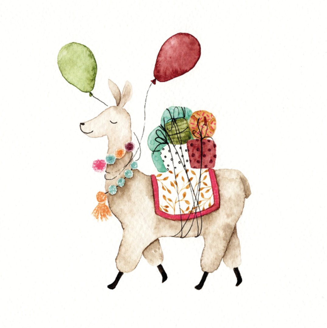 ZintenZ - Lama mit Geschenken u. Luftballons inkl. quadrat. Kuvert