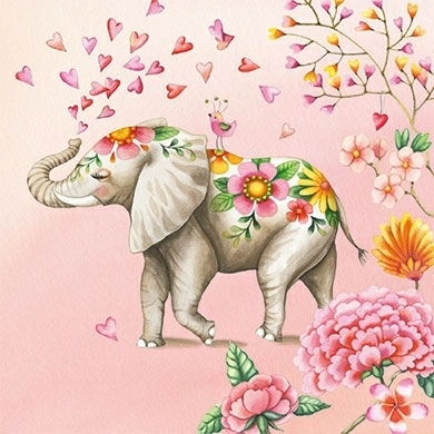 Elefant mit Herzen und Blumen